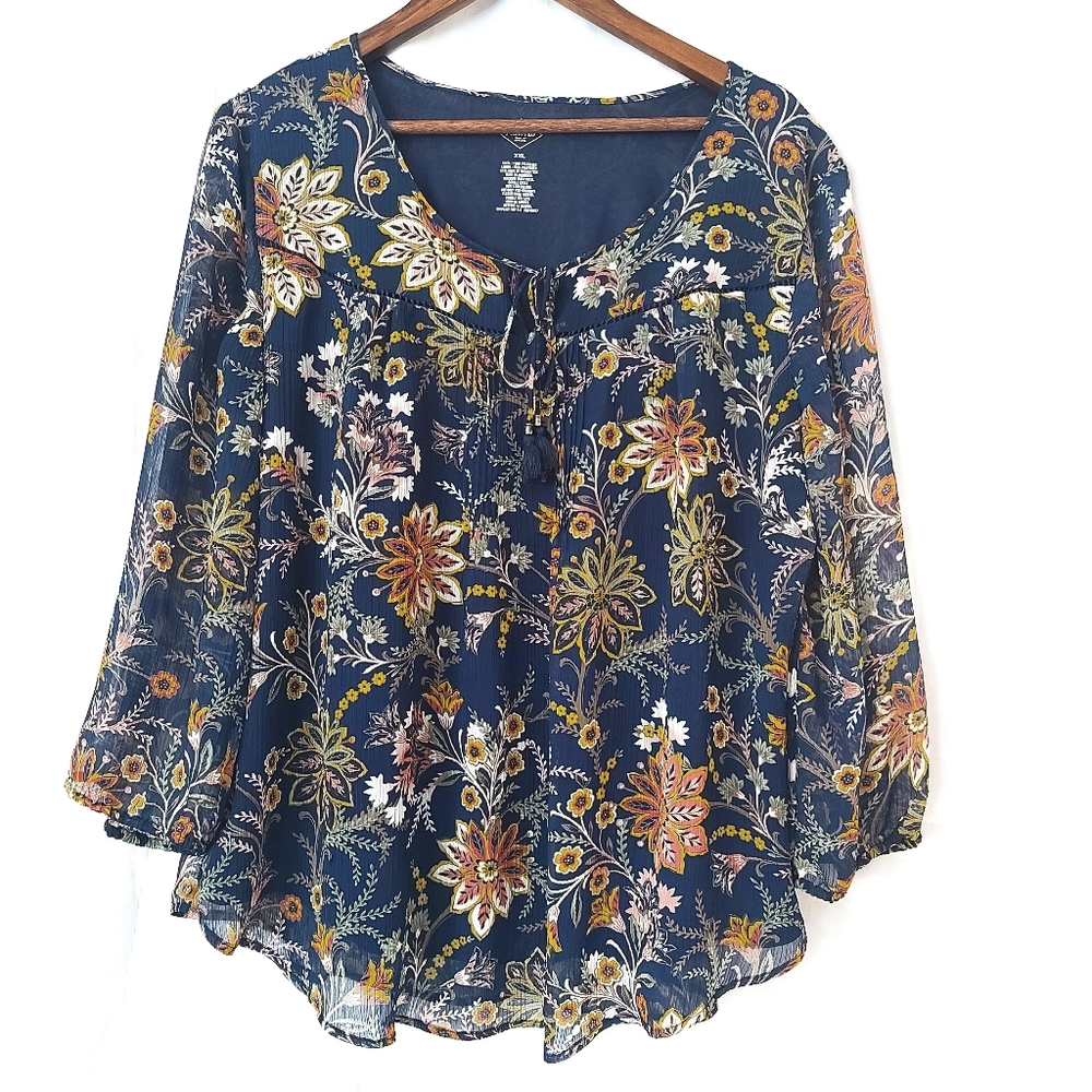 St John's bay blue flower blouse size XXL